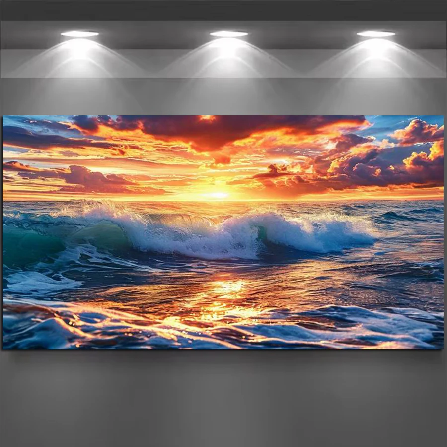 

Fullcang Sunset Sea Natural Scenery Large Size Diy Diamond Painting Kits Full Square Round Drill Mosaic Embroidery Picture