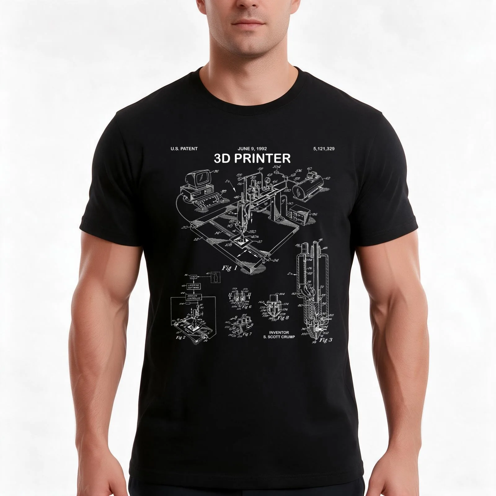 3D Printer Patent T-Shirt, Summer Casual Cotton Tee, Oversized Streetwear Tops, Vintage Graphic Print, Loose Fit Short Sleeve