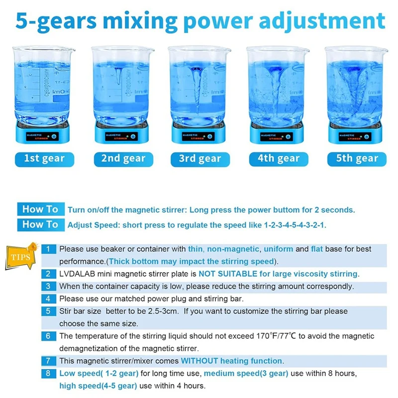 Mini magneetroerder, 3000 RPM magnetische roerplaat, mixer laboratoriumroerders, 2000 ml, borstelloze gelijkstroommotor en 5 versnellingen snelheid US-stekker