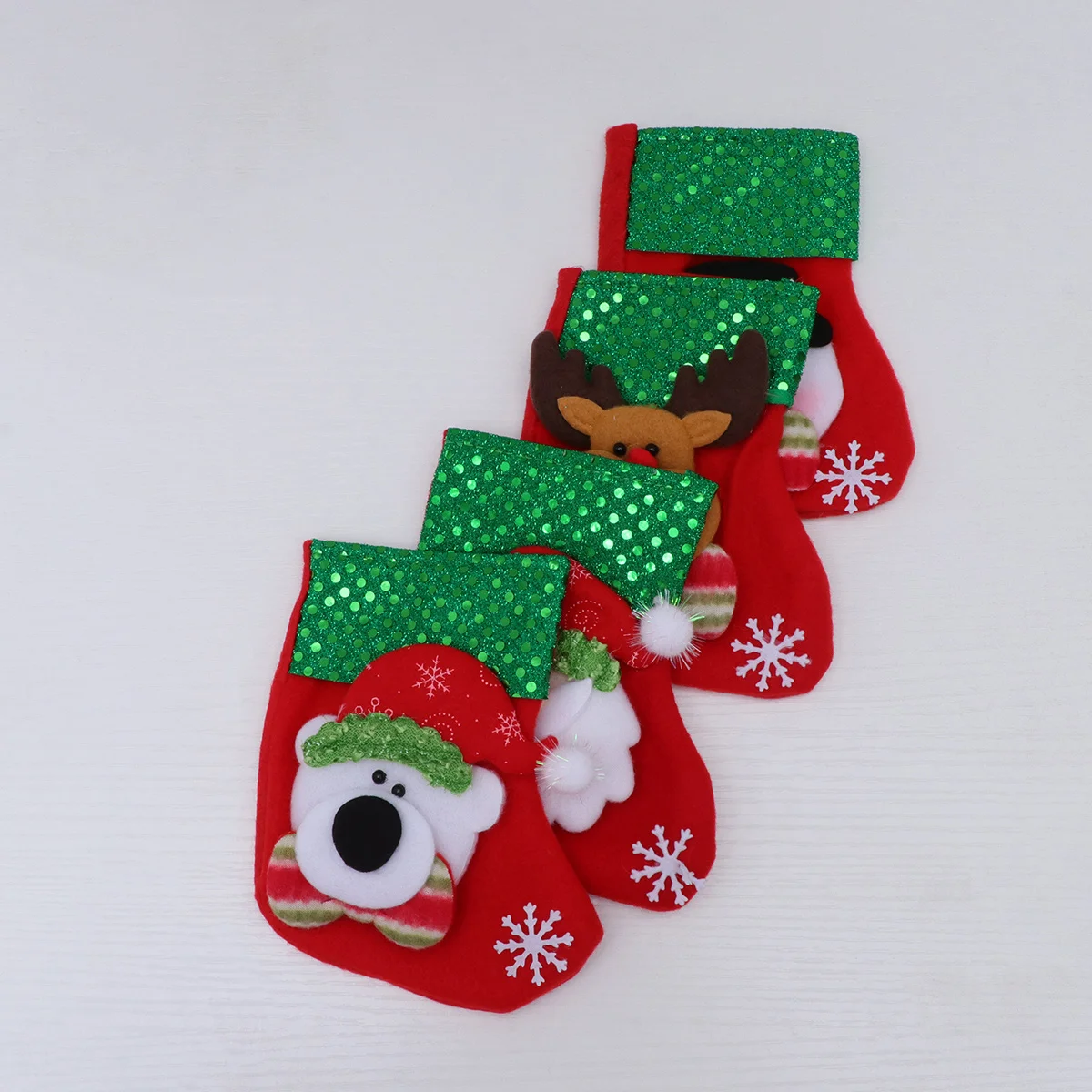 

4Pcs Christmas Gift Stockings Cute Holiday Socks with Classic Pattern Home Decoration Xmas Tree Hanging Stocking