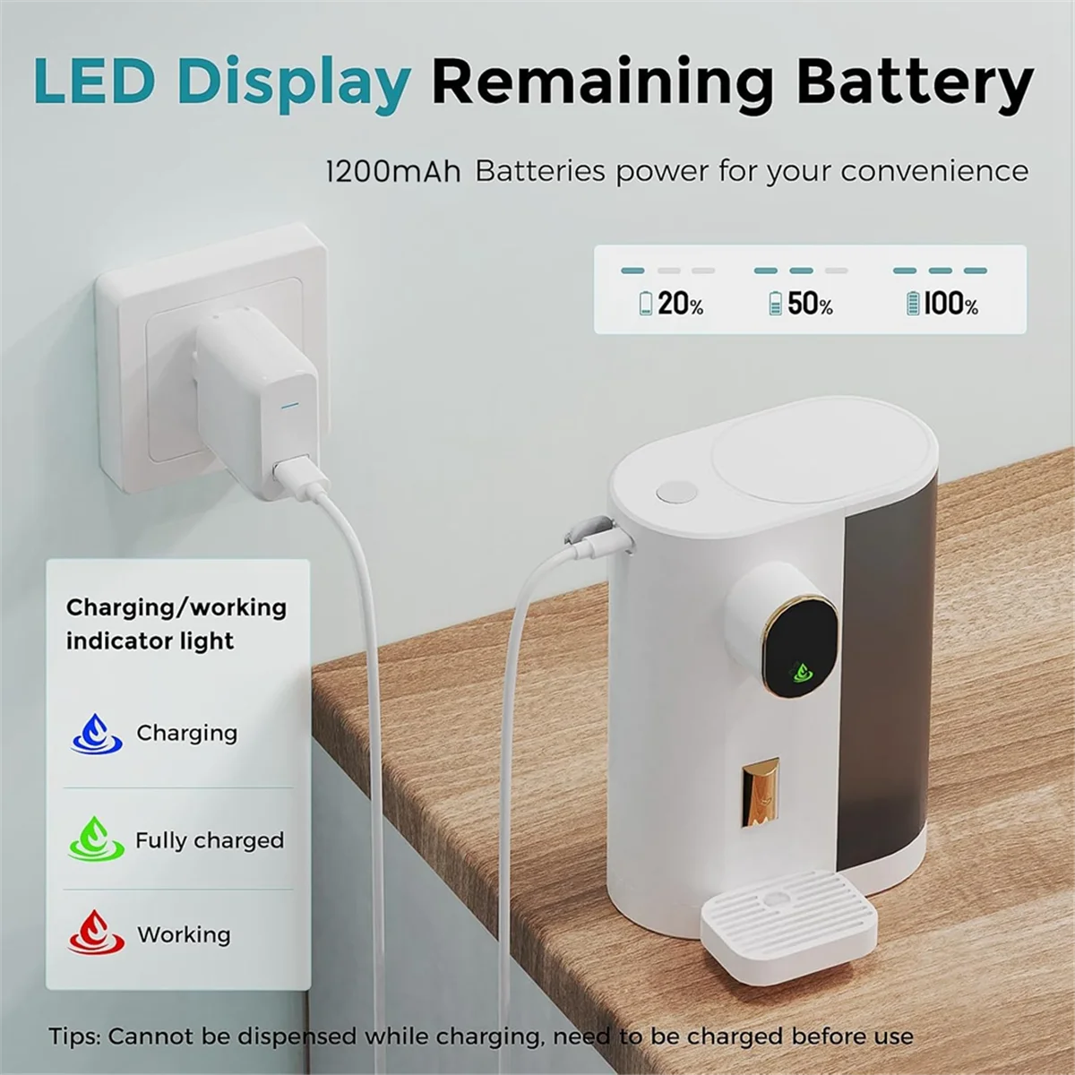 Distributeur automatique de bain de bouche pour salle de bain, avec 2 tasses, 4 niveaux et écran LED, bain de bouche électrique intelligent