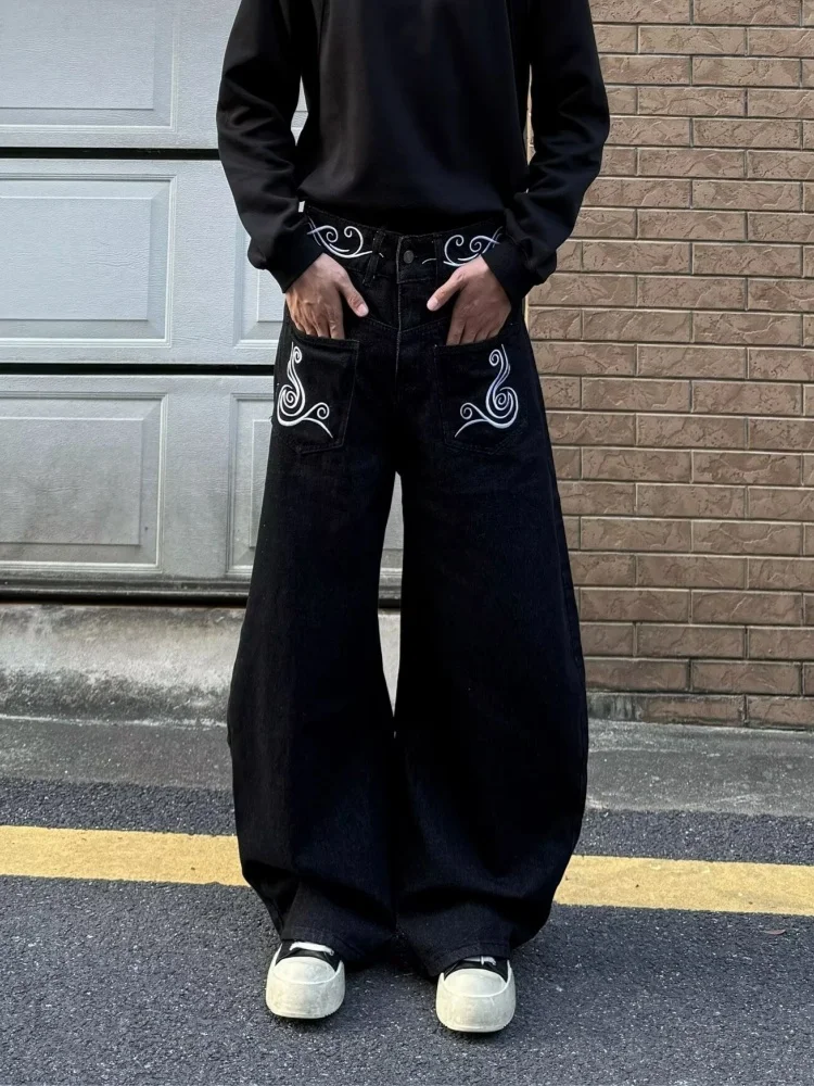 

Уличная одежда Cyber Y2K с вышивкой, черные мешковатые джинсы Cleanfit, брюки для мужчин, одежда, прямые повседневные длинные брюки Moda Hombre