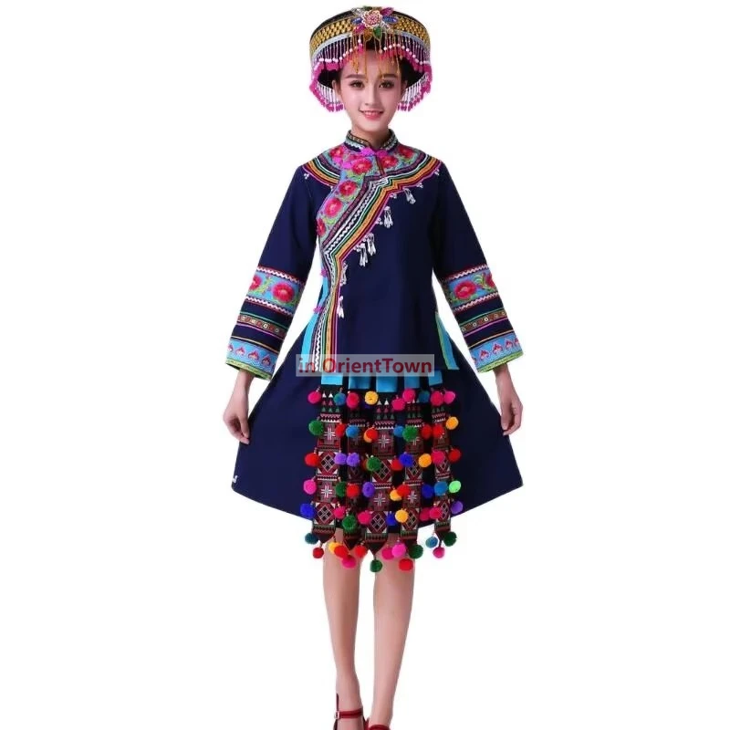 Chinese Folk Dance Dress Hmong Miao Clothing Women Stage Costumes For Singers National Festival Performance Wear