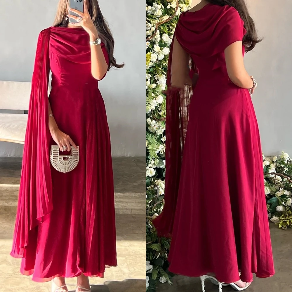 

Evening Sexy Casual Jersey Ruched Quinceanera A-line High Collar Bespoke Occasion Gown Midi Dresses