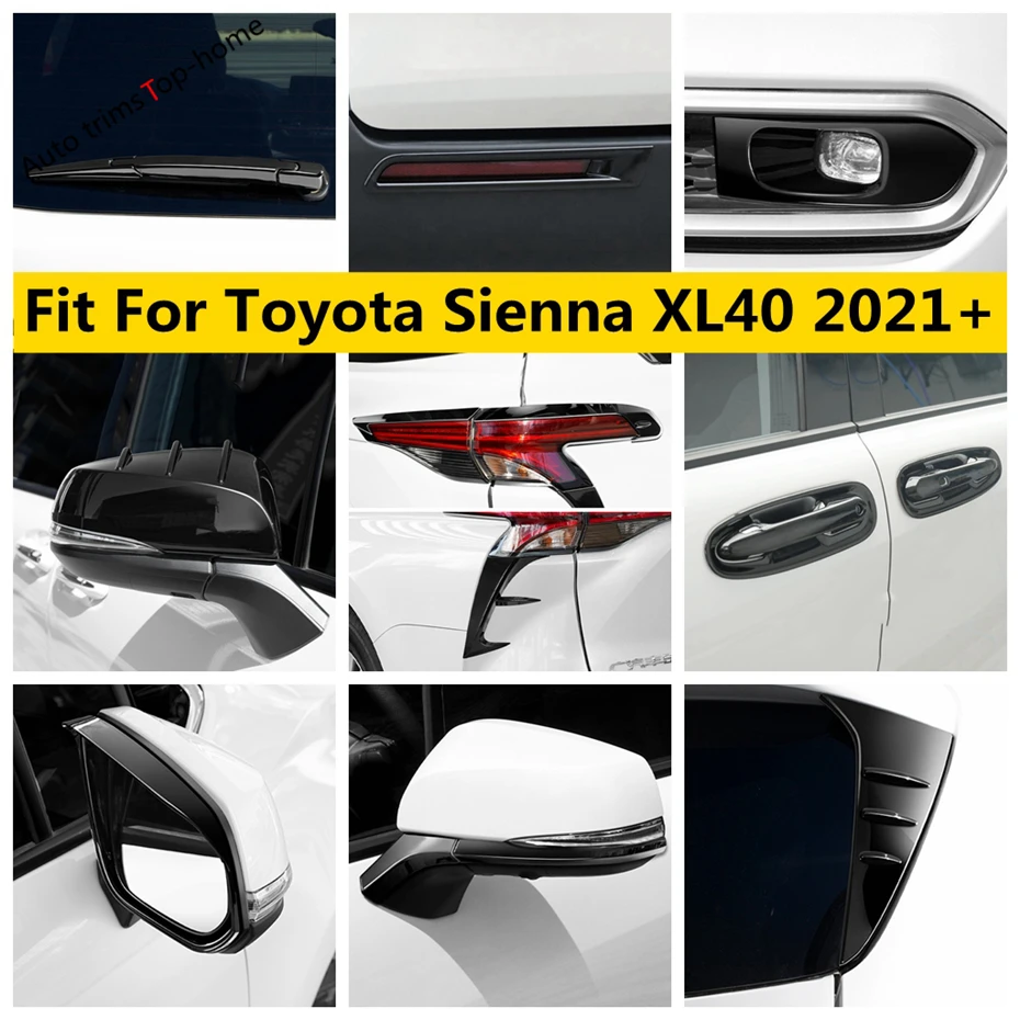 

Black Handle Bowl Mirror Rain Wiper Fog Lights Lamps Eyebrow Decor Cover Trim For Toyota Sienna XL40 2021 2022 ABS Accessories