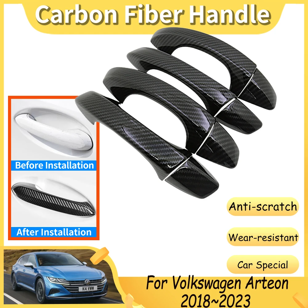

Для Volkswagen VW Arteon 3H7 2018 ~ 2023 2022 тюнинговые аксессуары, наклейки на дверную ручку автомобиля, глянцевый черный хром из углеродного волокна