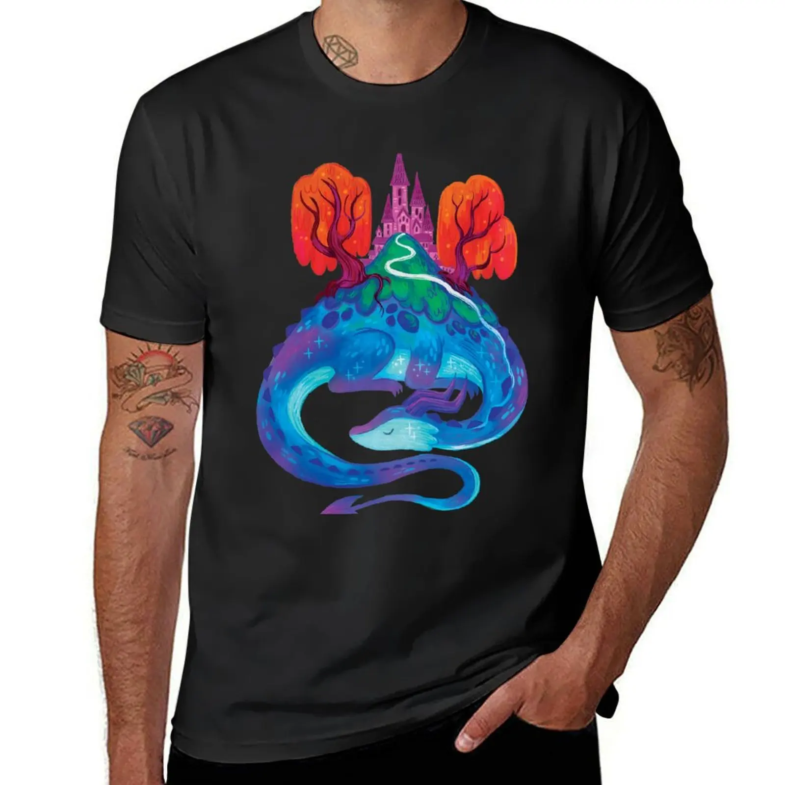 Sleepy Magical Dragon Mountain T-Shirt customizeds quick-drying vintage clothes t shirts for men pack