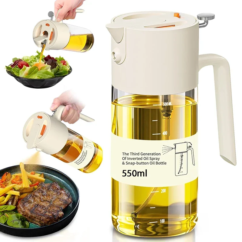 Oil Sprayer for Cooking Large Olive Oil Dispenser Bottle 500ml/17oz Glass Olive Oil Sprayer 2in1 Even Spray with Portion Control