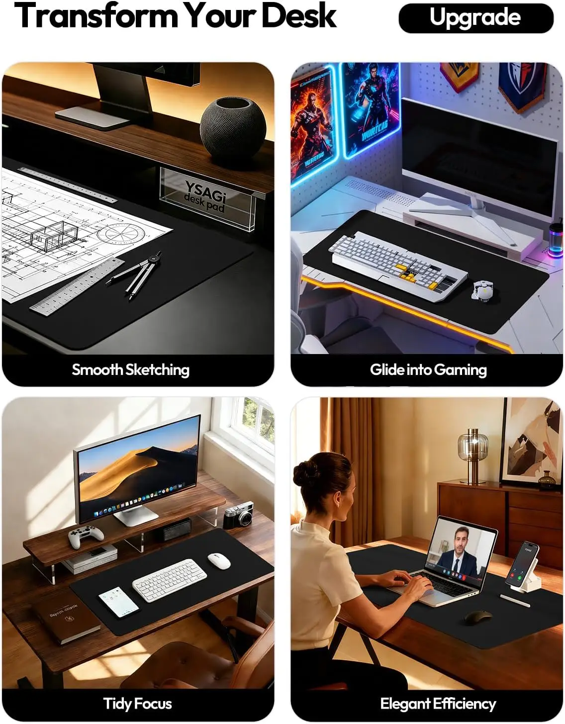 Leather Desk Protector Large Mouse Pad Non-Slip PU Waterproof Writing Mat