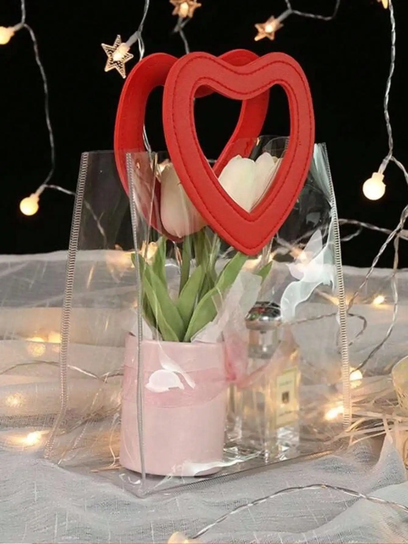 Multi-color heart-shaped gift bag Valentine\'s Day transparent heart-shaped handle gift bag 1pcs