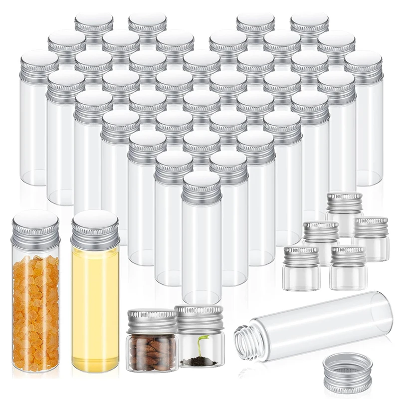 

5pcs Clear Empty Glass Bottles 5ml/6ml/7ml/10ml/14ml/18ml/20ml/25ml/30ml Silver Aluminum Lid Refillable Vials