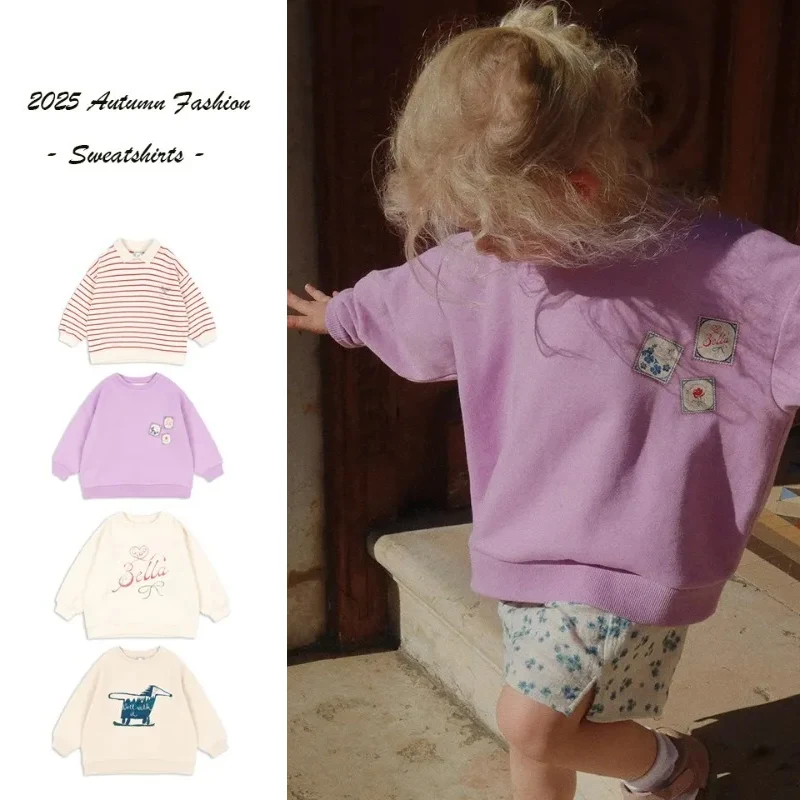 الفتيان الفتيات البلوز 2025 خريف جديد Ks الكرتون موضة الاطفال سترة القطن مخطط فضفاض الفتيات البلوز ملابس الأطفال