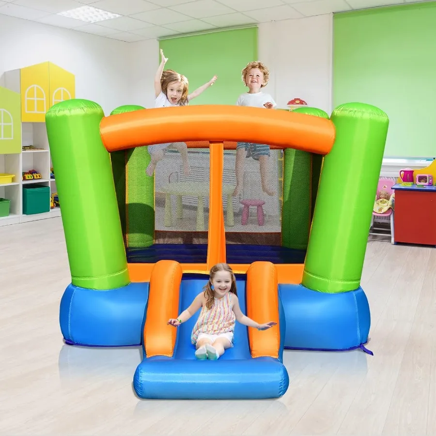 บ้านลมเป่าลมพร้อมสไลเดอร์ สระบอล พร้อมเสาและกระเป๋าหิ้ว สำหรับเล่นในร่มและกลางแจ้ง