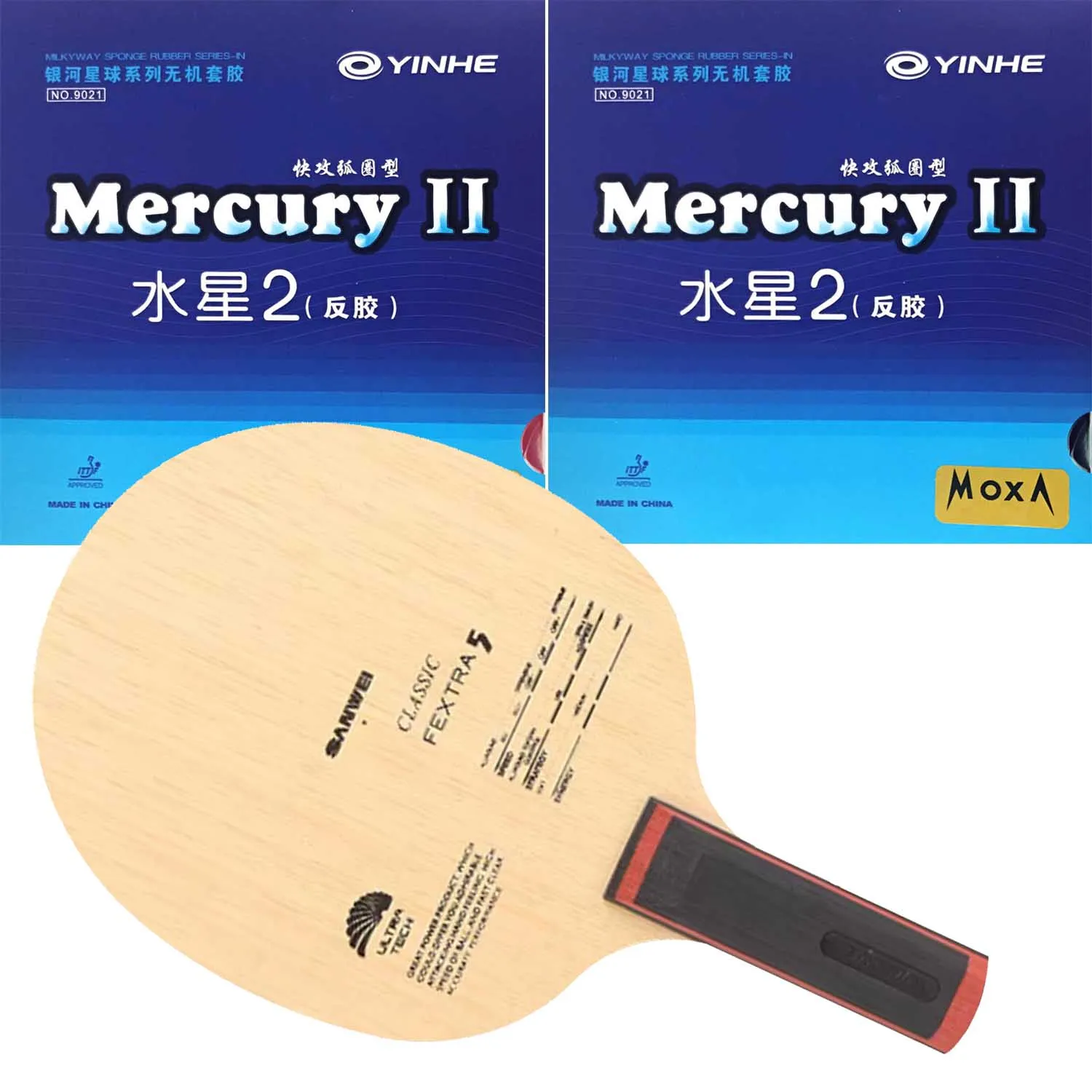 Pro Combo Schläger SANWEI FEXTRA 5 Tischtennisschläger mit 2x YINHE Mercury II MERCURY 2 Tischtennisbelag – Detail 2