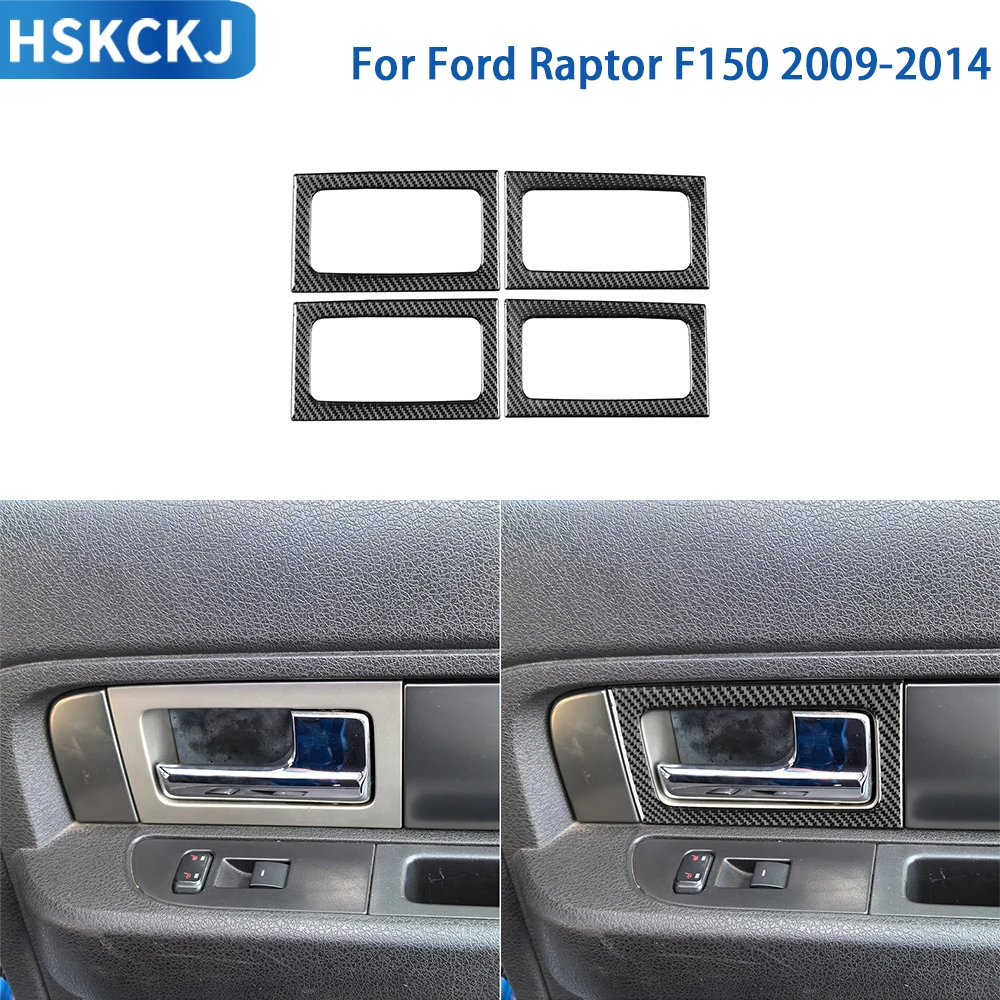 

For Ford Raptor F150 2009-2014 Accessories Real Soft Carbon Fiber Interior Car Door Handle Frame Cover Trim Sticker