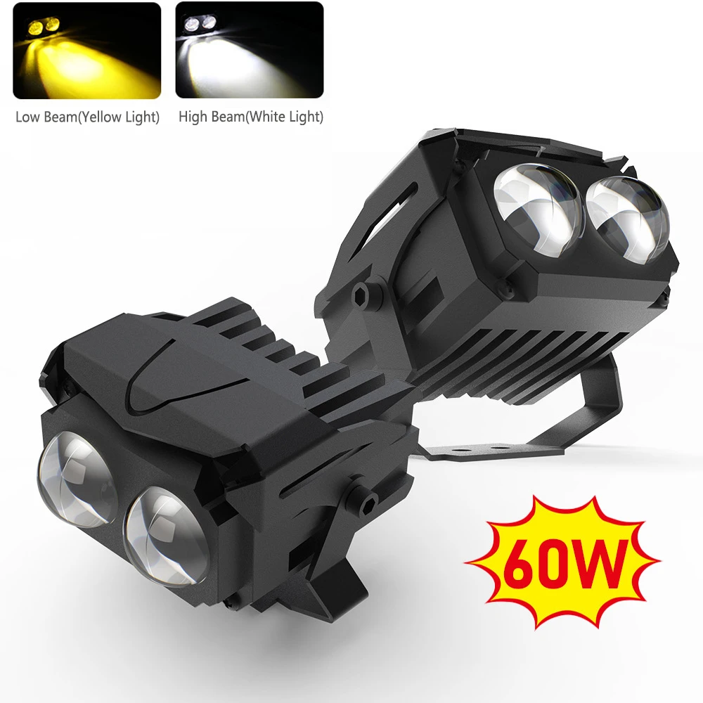 

2PCS Dual Lens LED Motorcycle Projector Spotlight U10 60W 6000K Fog Driving Lamps Hi/lo Beam Front Headlight for Car Offroad ATV