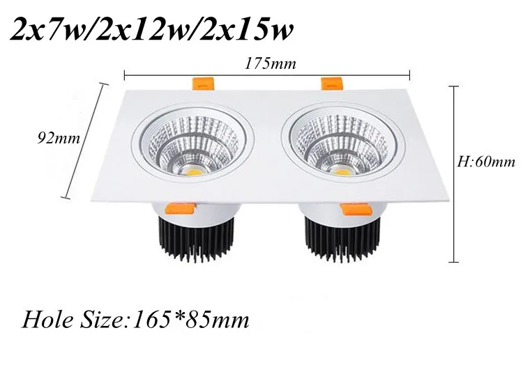 Wpuszczana podwójna ściemnialna lampa LED typu Downlight COB 7w 12w 15W Dekoracja punktowa Lampa sufitowa AC 220V Panel LED Światła punktowe Kuchnia