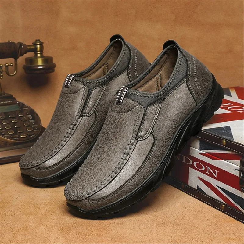 2024 YEWNUW New Fashion Men's Handmade Retro Leisure Loafers Casual Sneakers Comfortable Casual Shoes