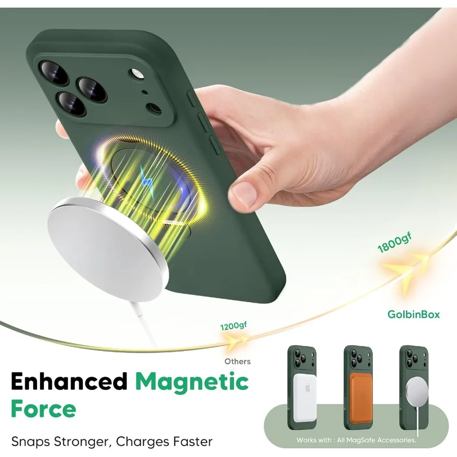 حافظة بحامل مغناطيسي 360 درجة باللون الأخضر العسكري لهاتف آيفون 17 برو ماكس 6.9 بوصة مع حماية كاملة للكاميرا وسيليكون سائل مقاوم للصدمات D #3