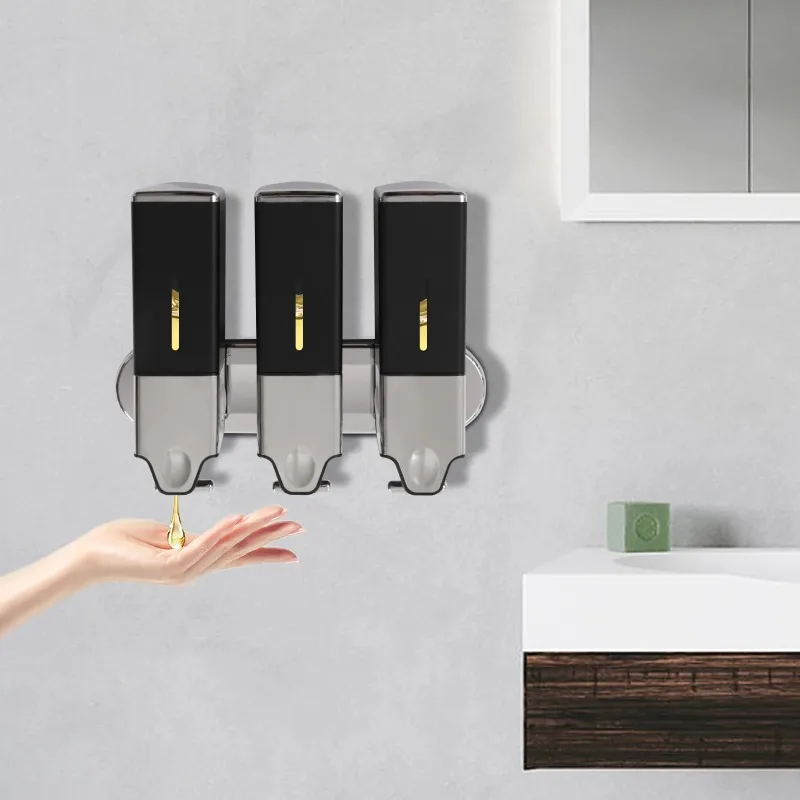 

Triple Wall Mount Soap Dispenser 1500ml Lockable ABS Shampoo Body Wash Dispenser for Bathroom Kitchen