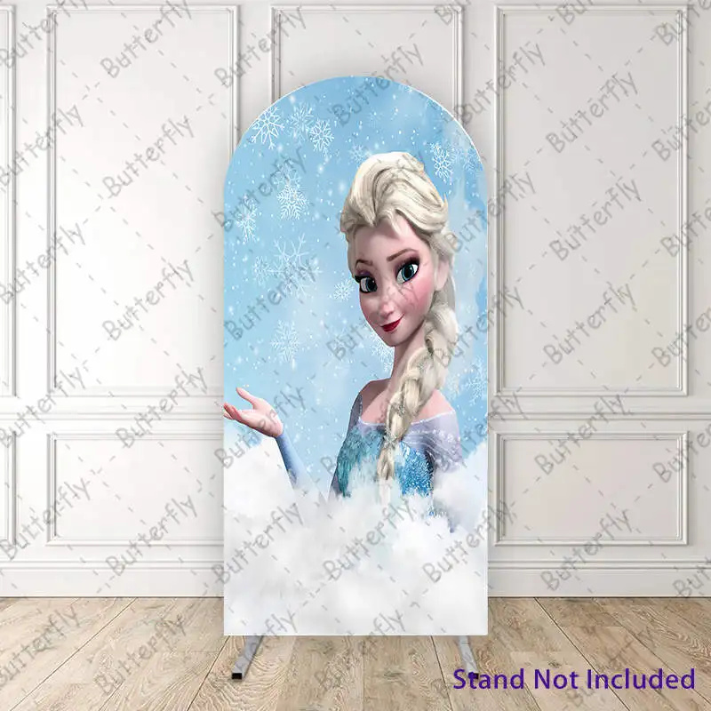 

Disney White Snow Elsa Princess Blonde Frozen Custom Arch Photography Backdrop Cover Girls Birthday Party Background Decoration