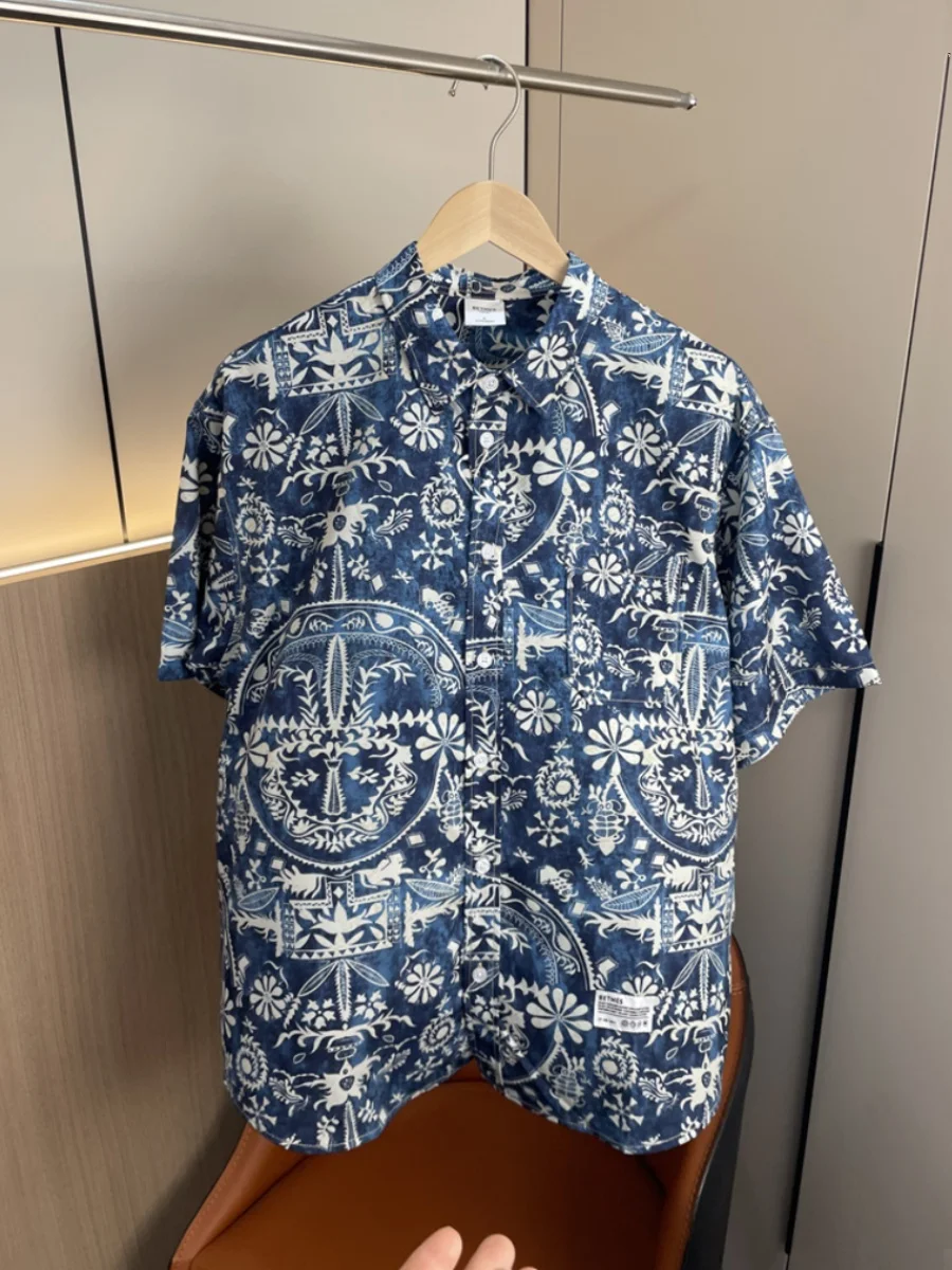 

Ретро крутой кубинский воротник с принтом irt, мужской летний легкий ort Sve Stand Fit, модный, универсальный, повседневный, irt