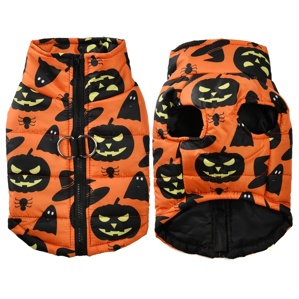 Halloween-Haustierjacke für kleine und mittelgroße Hunde und Katzen, Spinnennetz-Muster, Winter-Outdoor, wasserdicht, warm, Welpenkleidung, Yorkshire-Haustier-Outfits – Detail 9