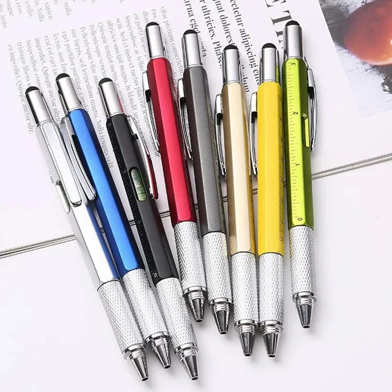 

7 In 1 Multifunction Ballpoint Pen Touch Screen Stylus Capacitive Pen With Screwdriver Ruler Levelgauge Refillable Pencil Tools