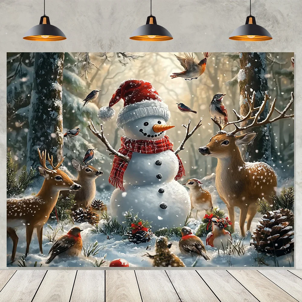 tapestry1pc Merry Christmas Polyester Tapestry - Snowman & Reindeer Winter Scene, Versatile Wall Hanging for Holiday Home Decor