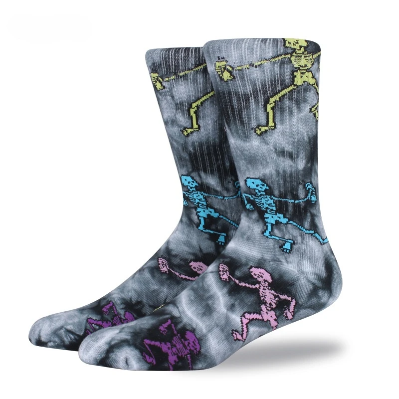 Trendy Tie-dye Stockings Skull Skateboard Socks Terry High Tube Stockings Solid Color Cotton Socks