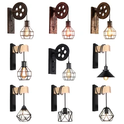Vintage Retro Wall Lamp for Hallway Aisle Restaurant Decor American Loft Industrial Sconce Light Lifting Pulley Indoor Lighting