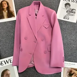 Blazer de manga comprida de trespassado feminino, casaco vintage feminino, blusa casual, monocromática, streetwear de escritório, moda coreana, novo, 2022