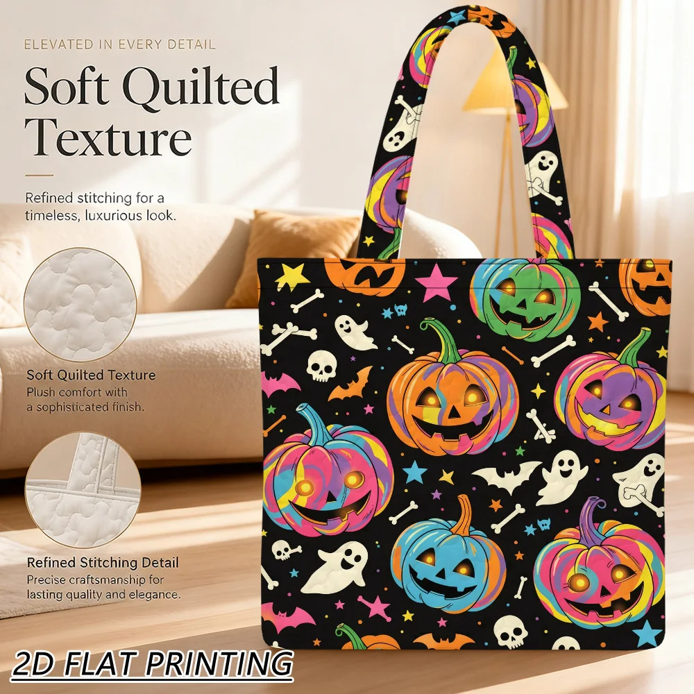 1pc Happy Halloween pumpkins Quilted Women'S Shoulder Bag, Practical Large-Capacity, Back-To-School For Daily Commuting