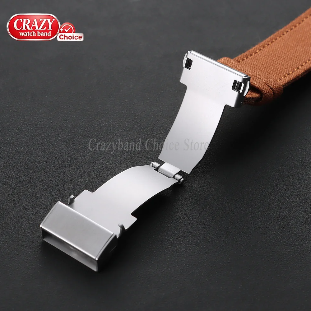20/22mm Premium Double Sided Nylon Canvas Watch Band Waterproof Sport Fold Buckle Brown Strap Universal Women Men Replace Wrist