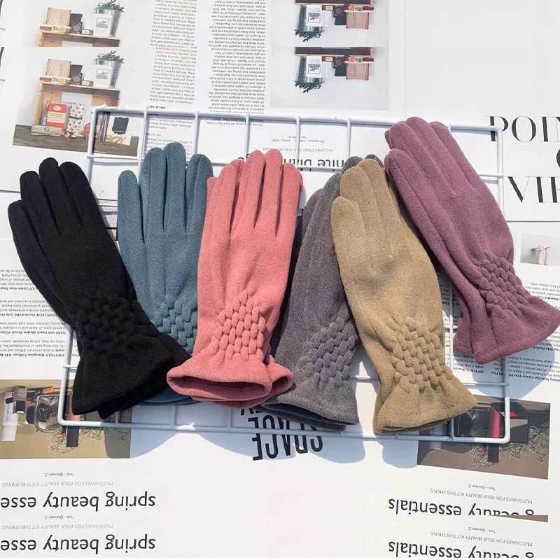 New Fashion Grace Lady Glove Mitten Women Winter Elegant Full Fingers Suede Touch Screen Driving Windproof Keep Warm Gloves G183