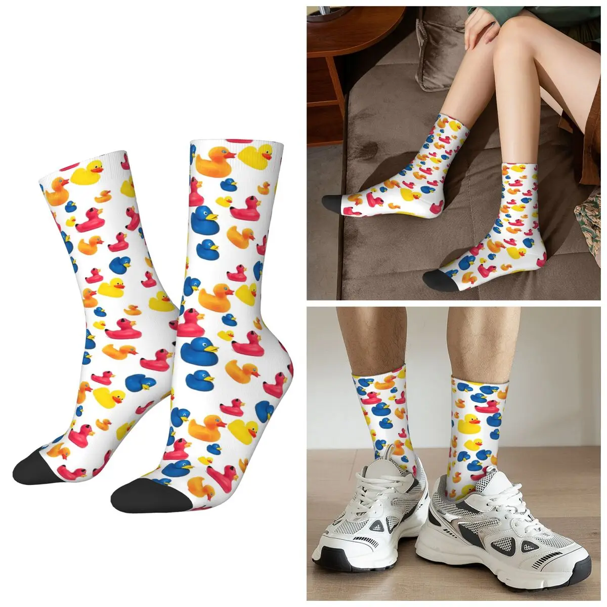 

All Seasons Colorful Rubber Duck Pattern Socks Harajuku Crew Socks Fashion Stockings for Men Women Valentine's Day Gifts