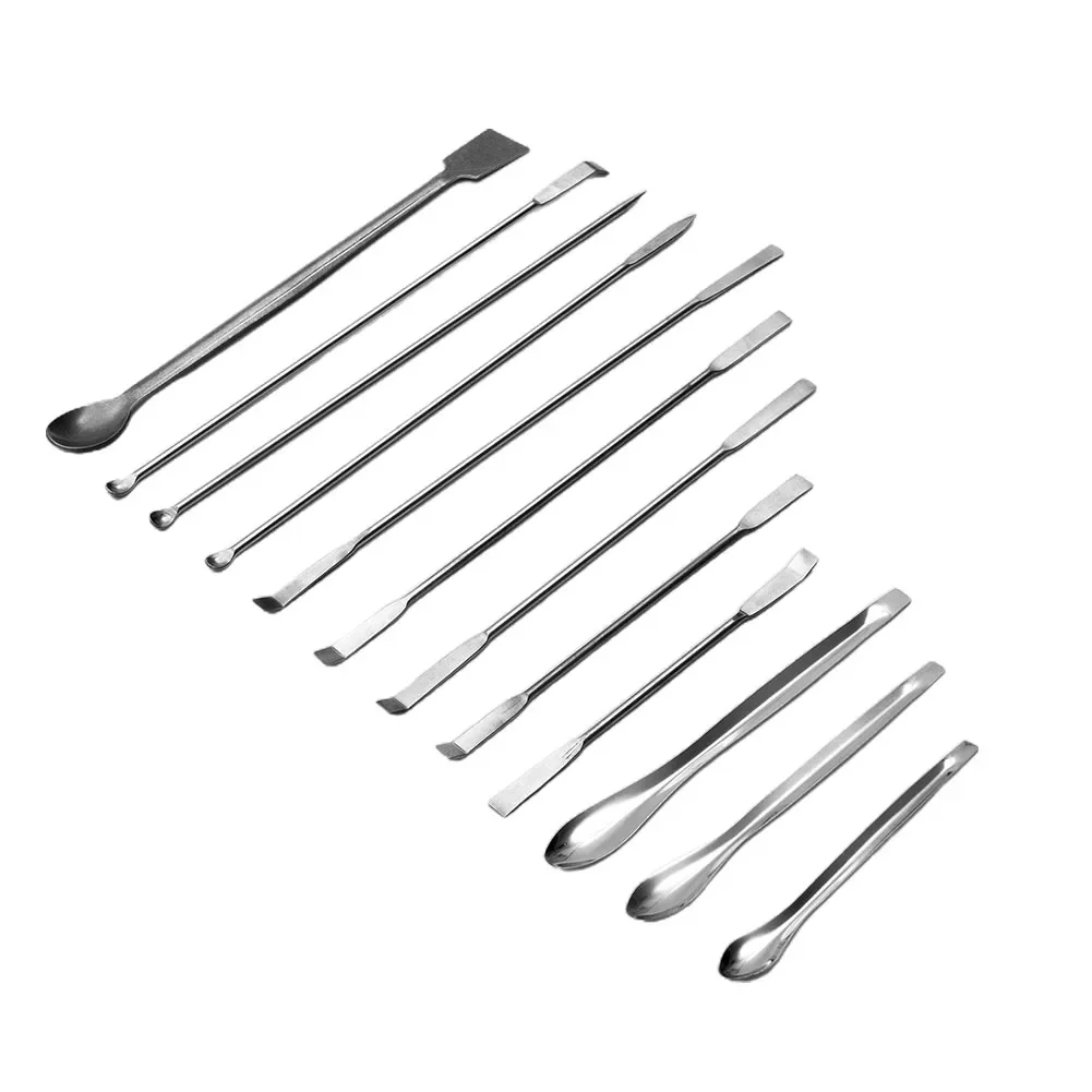 12Pcs Stainless Steel Lab Spoon Spatula Laboratory Sampling Spoon Mixing Spat Great Powders Filler Comprehensive Combination