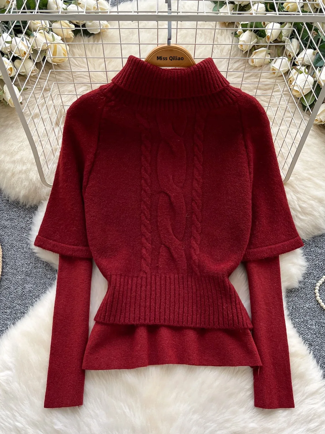 

Faionable High Ne вязаный свитер для женщин осень-зима Thi Warm Long Sve Color с поясом для похудения Sle