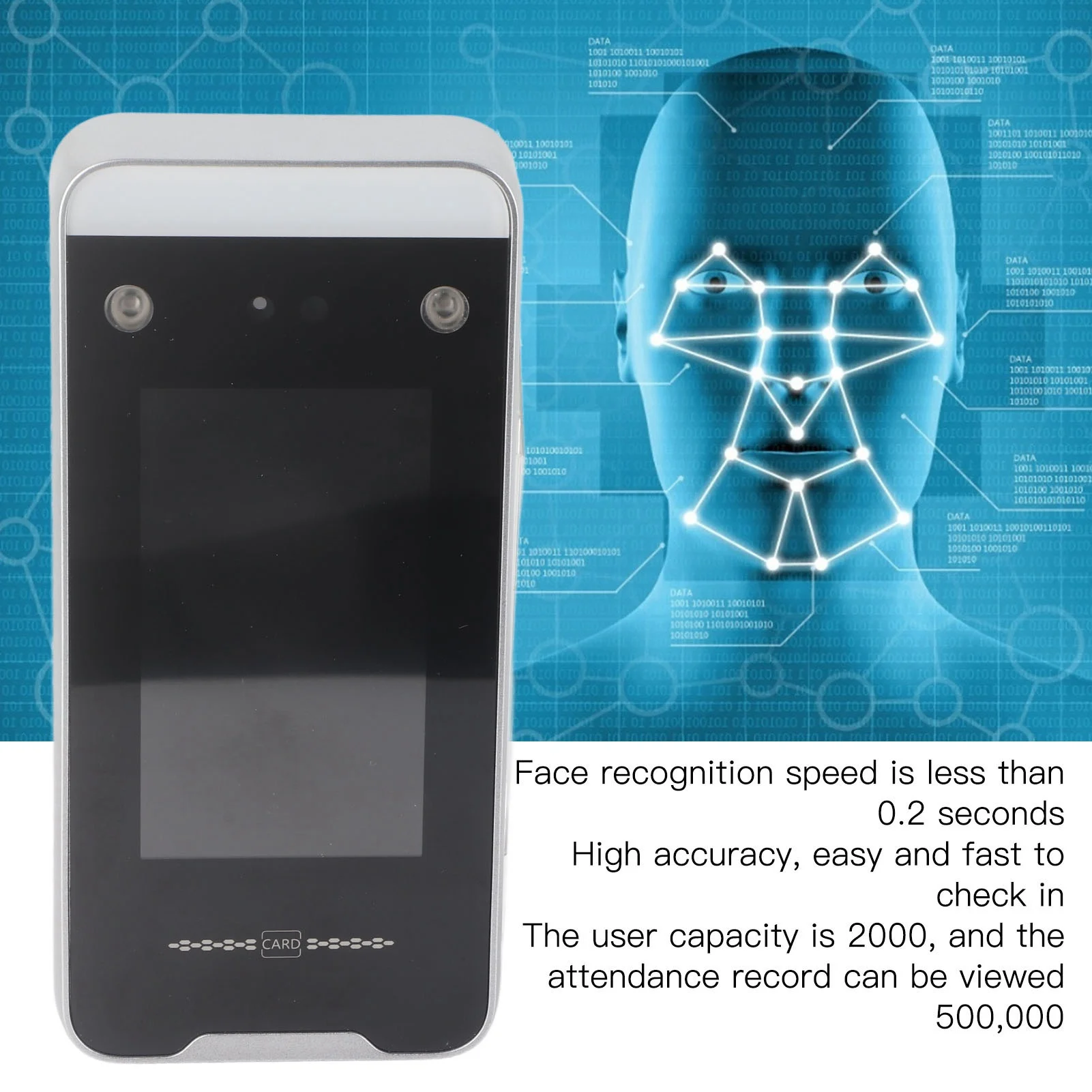 

Новый терминал учета рабочего времени с цветным экраном 4,3 дюйма, распознаванием лиц, считывателем карт и паролем для регистрации сотрудников