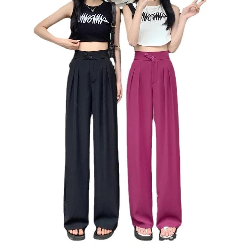 The new Korean version of droopy straight leg pants features a high waisted, slimming and loose fitting design