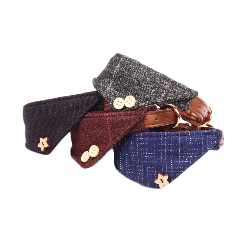 Collar de cuero para Perro, Bandana con correa para gato y mascota, cadena de tela a cuadros, bufanda de puntos para perros pequeños y medianos, Chihuahua, Teddy Pug, producto