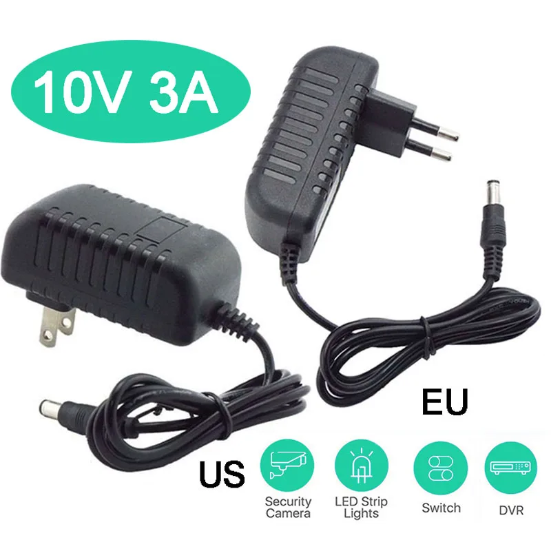 

5.5x2.5mm 3000ma AC 110V 220V To DC 10V 3A Power Adapter Supply Converter Charger SwitchLed Transformer Charging