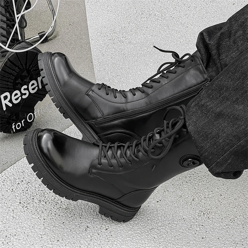 Men\'s casual motorcycle boots Classic and versatile trendy design style Fashion Party Outdoor street warm leather shoes New