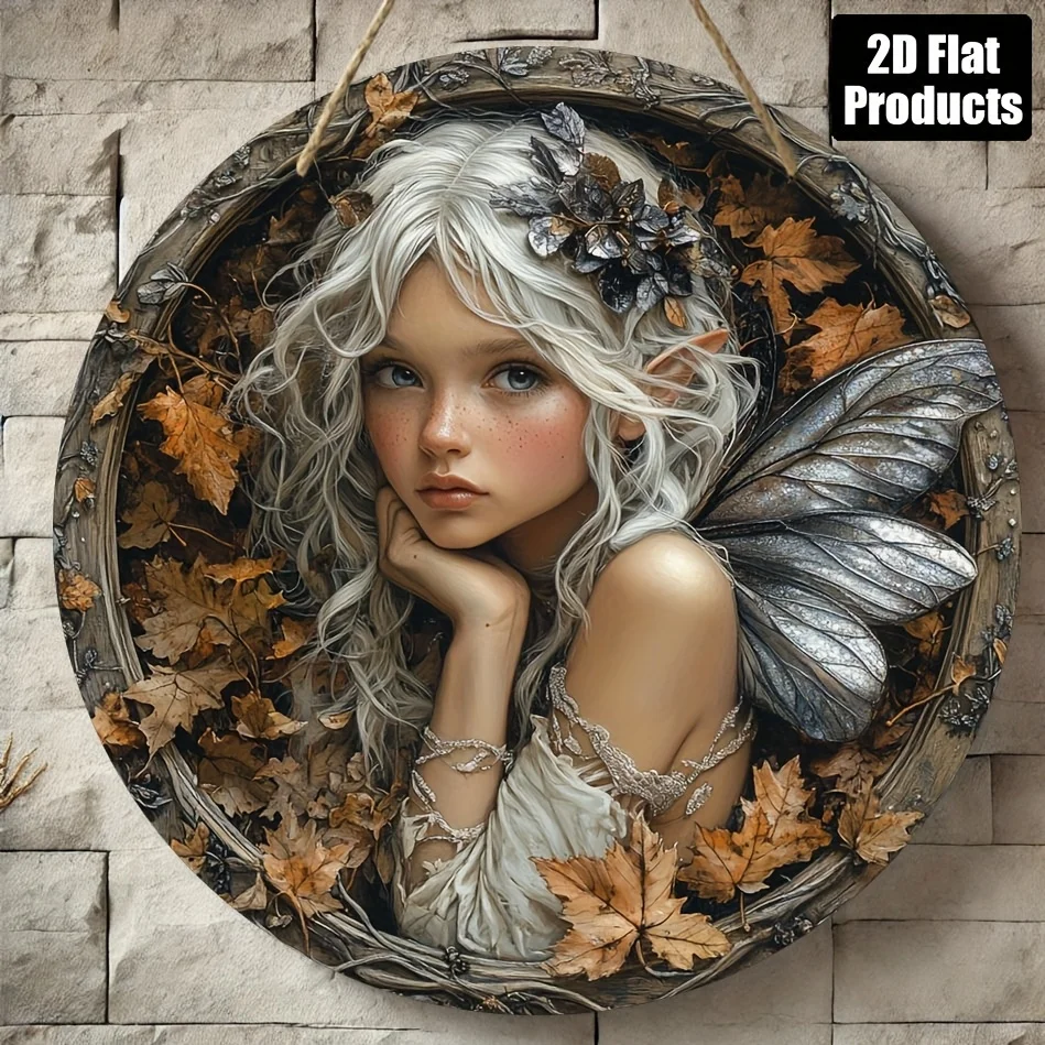 2D Flat, 1pc, round wooden board decorative painting sign plaque, Elf girl Theme, suitable for bar kitchen cafe family room livi