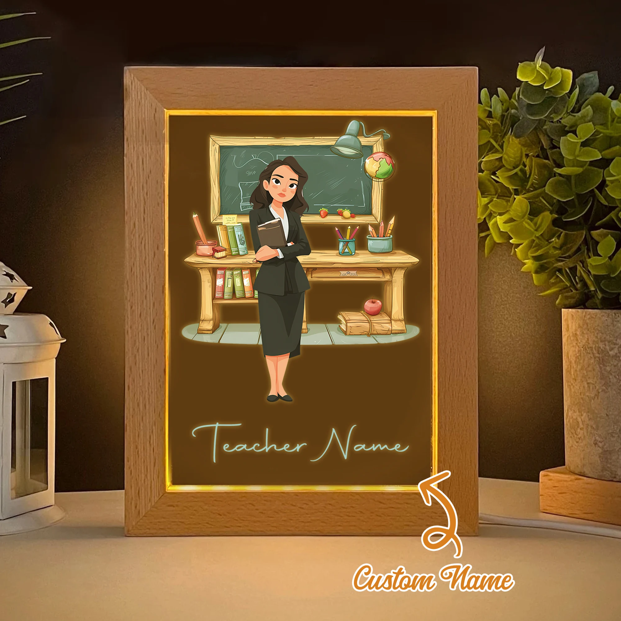 

Customized Manga Teacher Name LED Night View Photo Frame Personalized Gift Family Livingroom Bedroom Dining Room Home Decoration