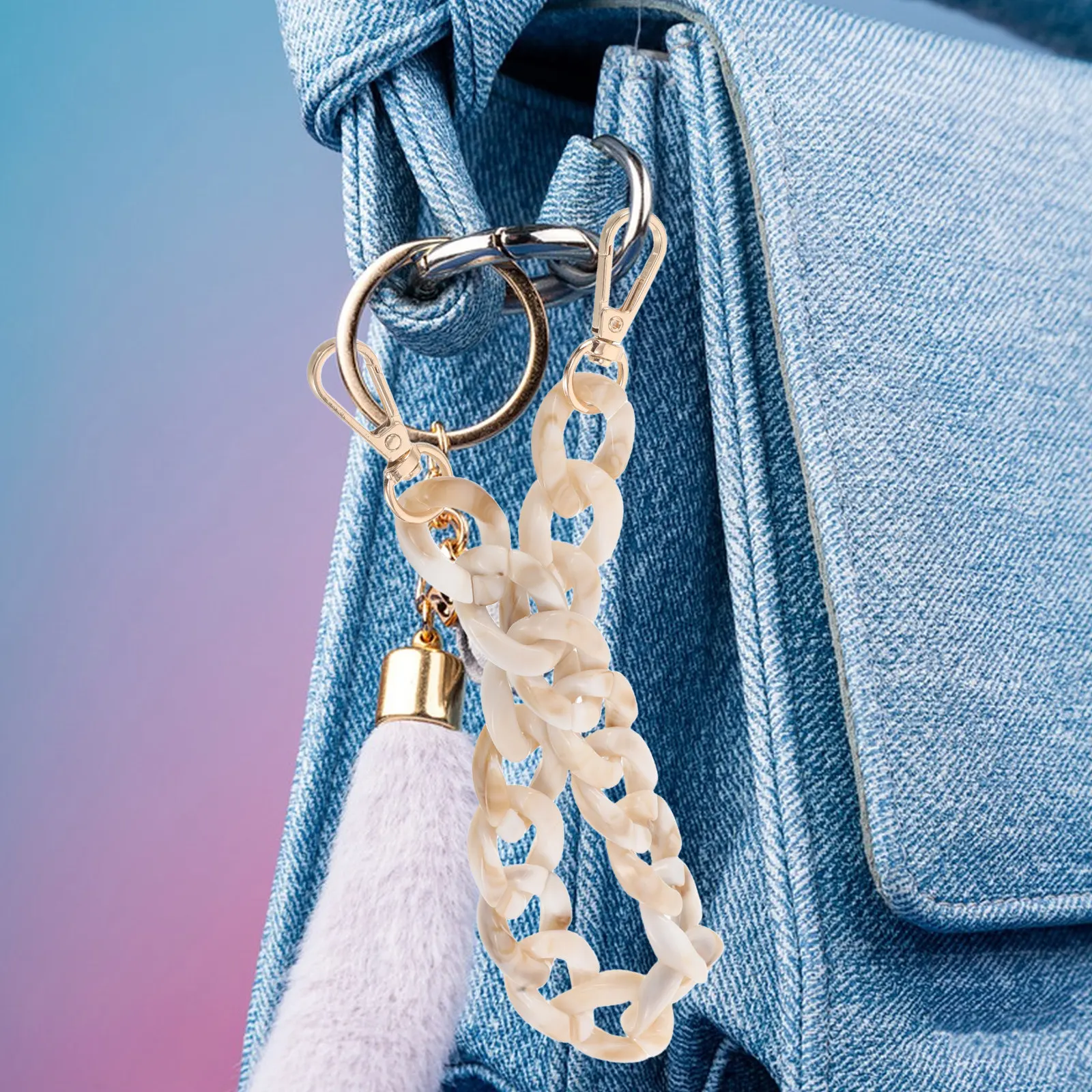 3Pcs Fashion Accessory Chain Set Resin Fishbone Bag Chain Strap for Handbag Purse Eyeglass Wallet Keychain Tangle-Free