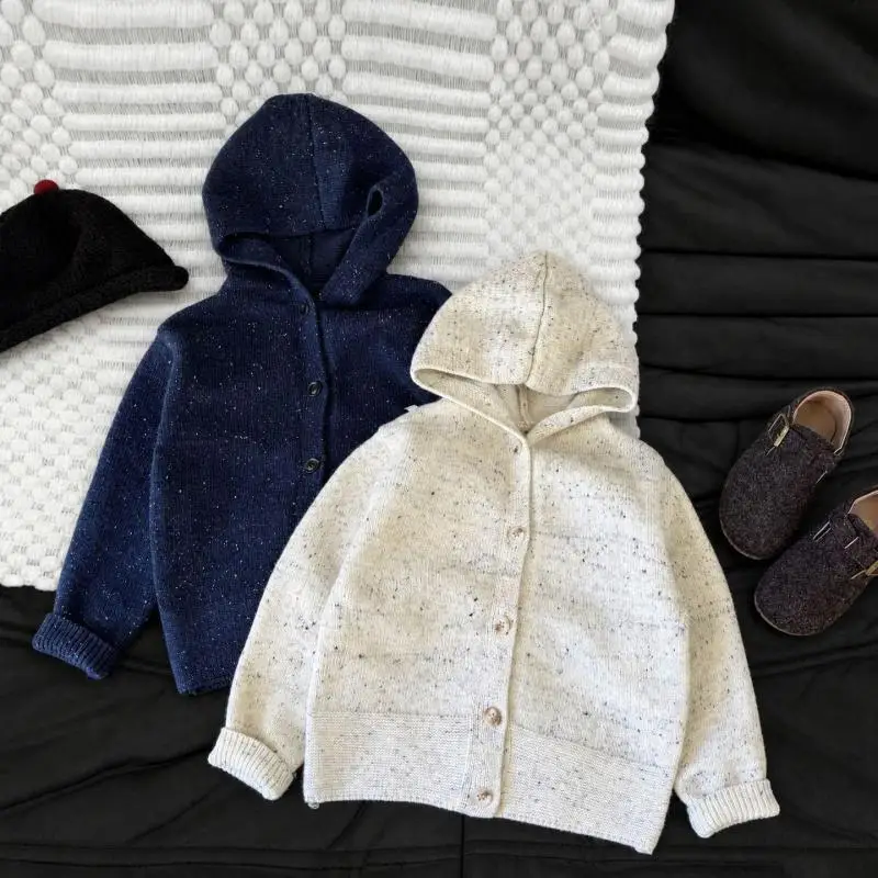 2026 Autumn New Children Sweater Coat Girls Long Sleeve Hooded Knitted Cardigan Cotton Boys Casual Knitwear Kids Clothes