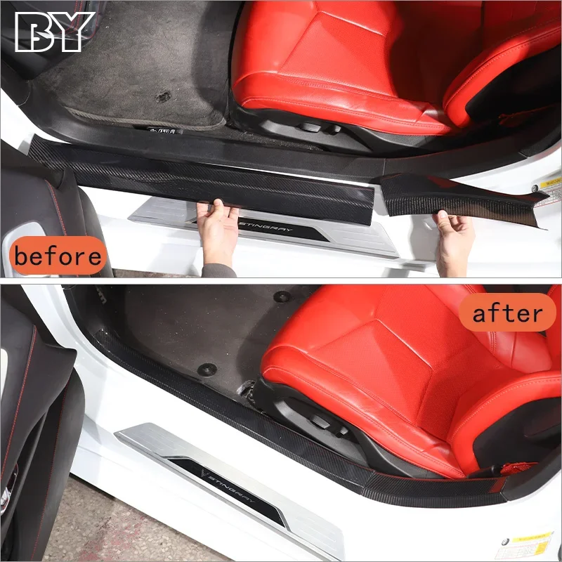 Car Real Carbon Fiber Pedal Door Sill Scuff Plate Threshold Parts For Chevrolet Corvette C8 Z51 Z06 2020-2023 Accessories