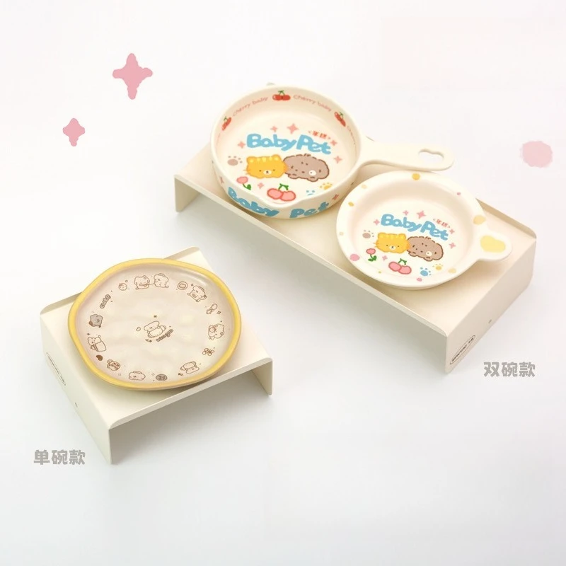

Cute Ceramic Cat Bowl Double Bowl Rack Small Pet Feeding Bowl Elevated Stand Puppy Kitten Anti Vomiting Spine Protection Dish