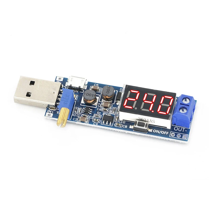 

Boost Buck Converter USB Step UP/Down Модуль питания DC-DC от 5 В до 3,3 В/12 В Регулируемый выход постоянного тока 1,2 В-24 В Светодиодный дисплей